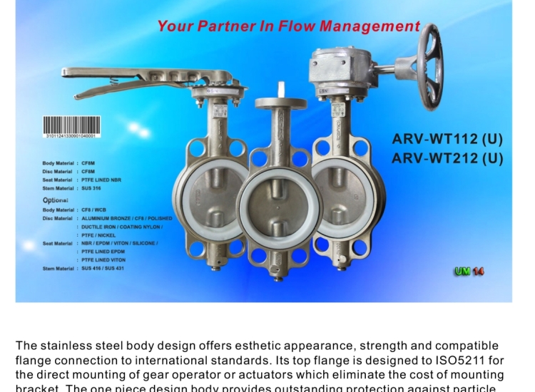 VAN BƯỚM TAY GẠT THÂN INOX ARITA ARV-WT112U/ARITA-SS-BUTTERFLY-LG-WAFER-TYPE-ARV-WT112U